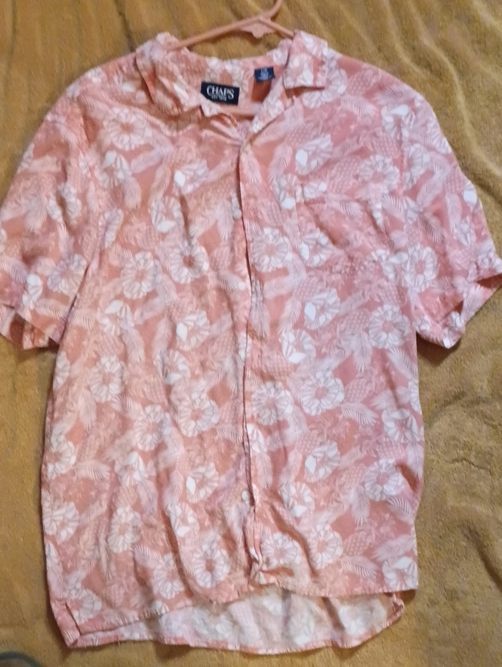 Chaps Pink and White Floral Short-Sleeve Button-Down Shirt